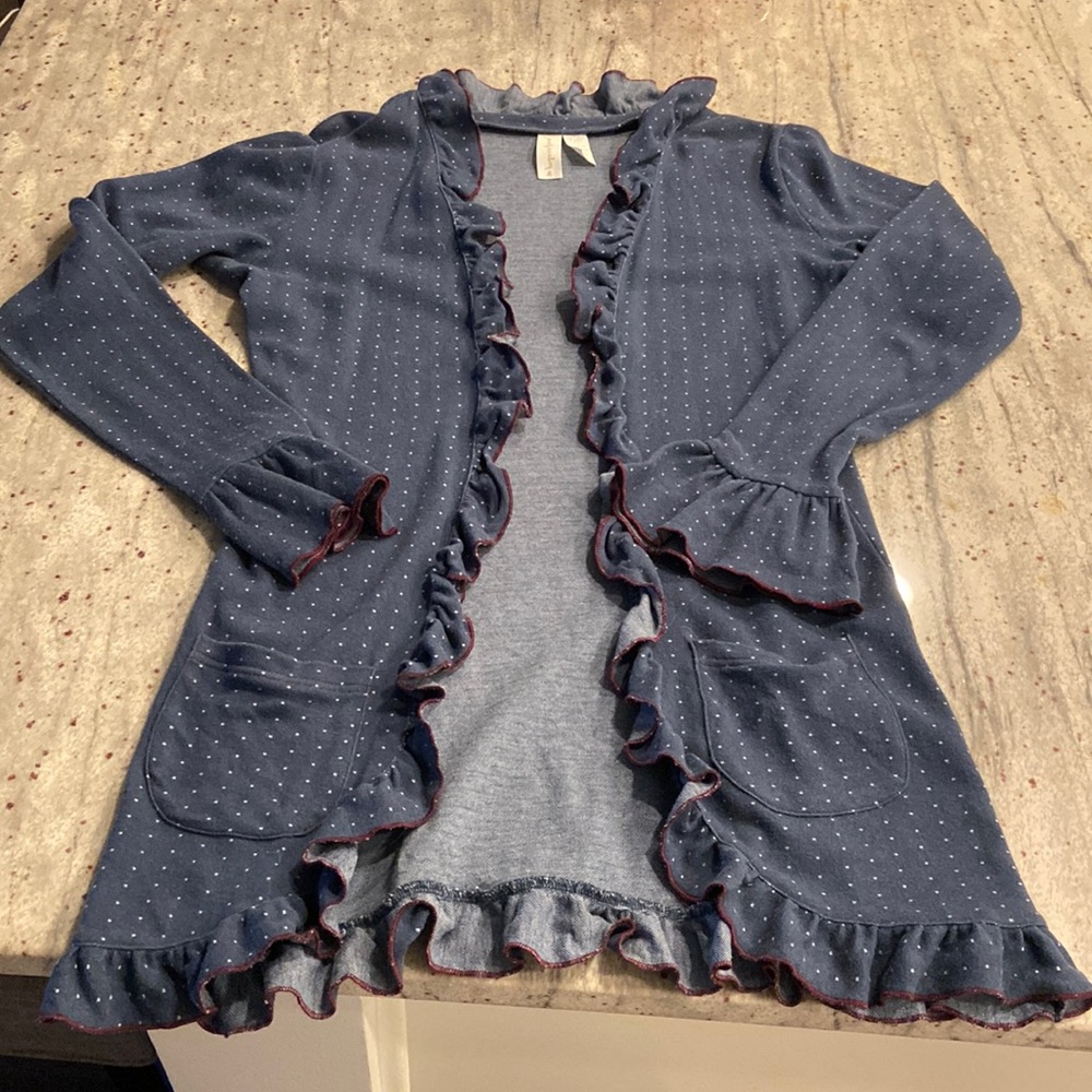 Matilda Jane Ruffle Navy Cardigan-white dot-size M
